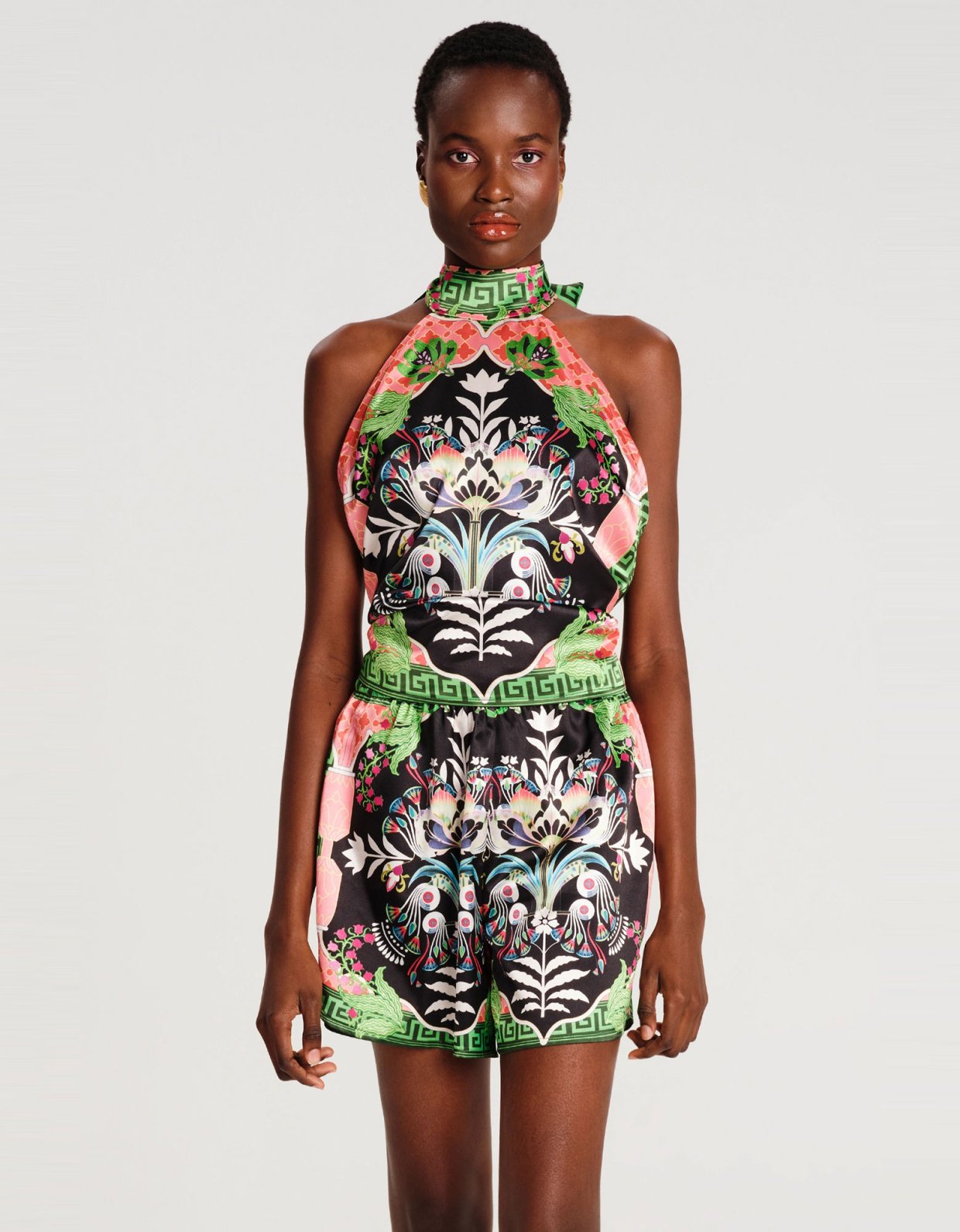 Peace and Chaos Rainforest scarf tie neck top
