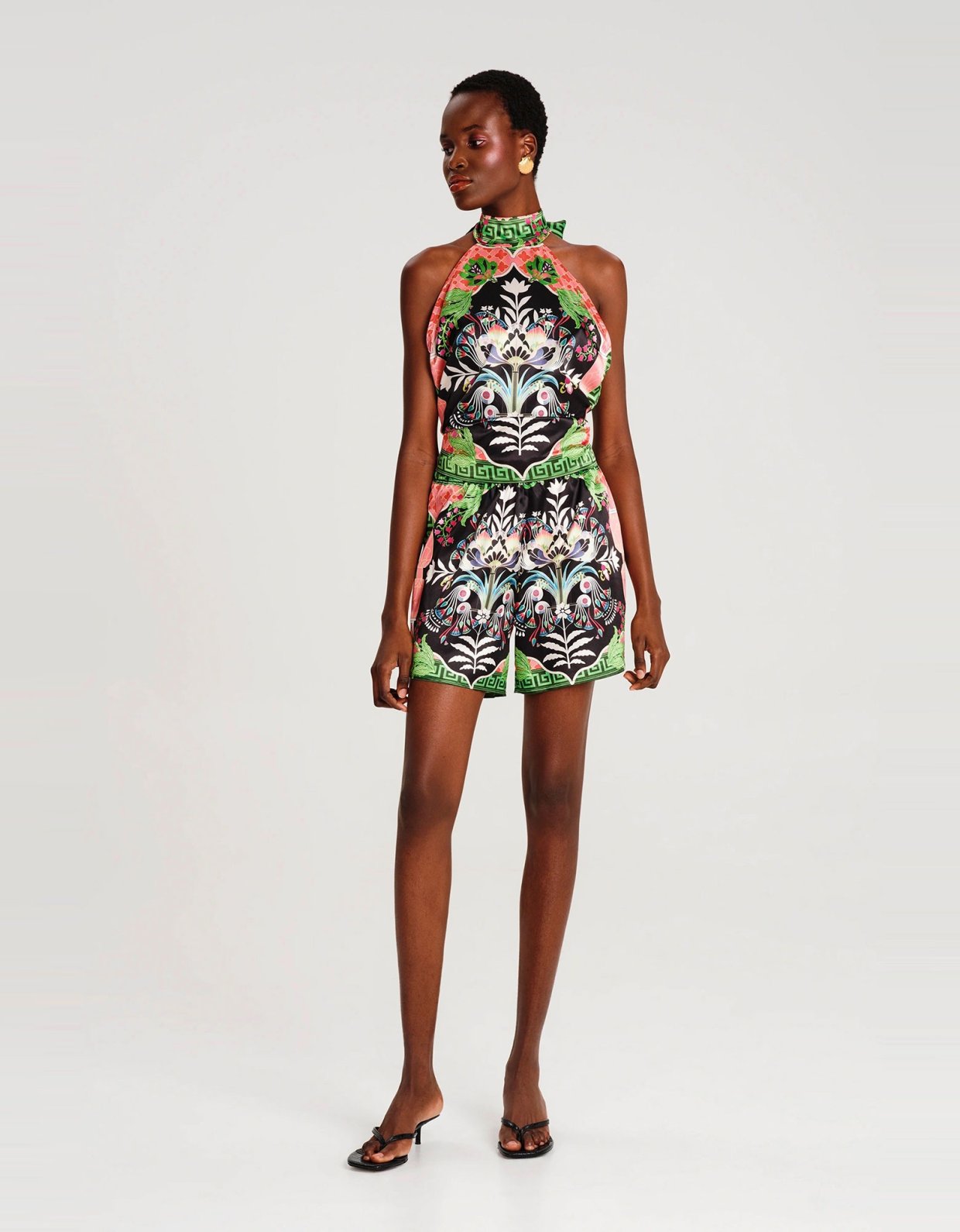 Peace and Chaos Rainforest scarf tie neck top