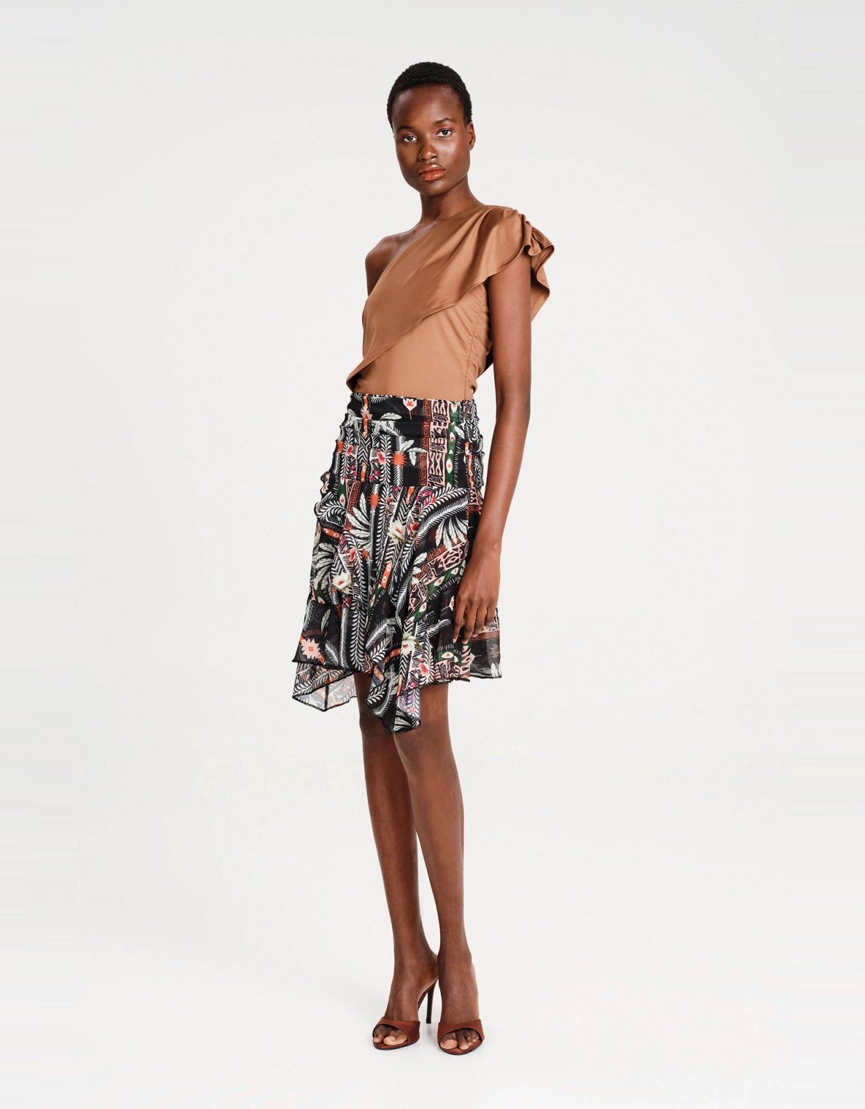 Peace and Chaos Cocoa one shoulder top bronze