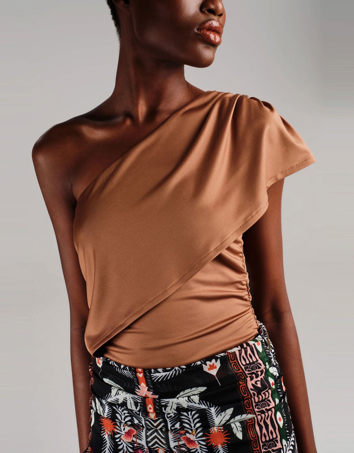 Peace and Chaos Cocoa one shoulder top bronze