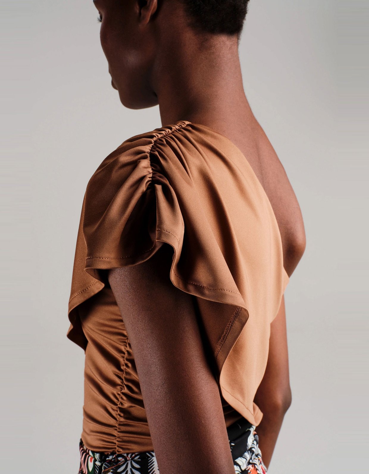 Peace and Chaos Cocoa one shoulder top bronze