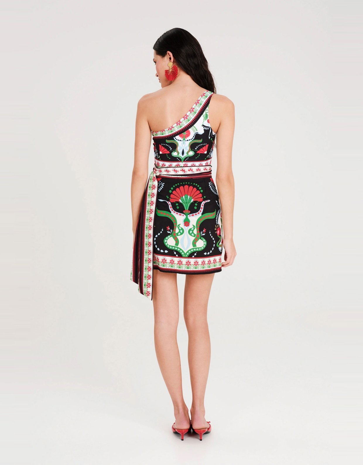 Peace and Chaos Pomegranate wrap mini skirt