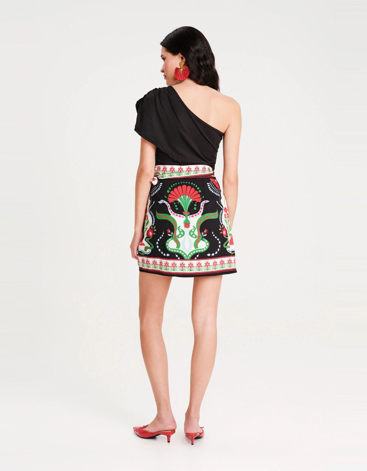 Peace and Chaos Pomegranate wrap mini skirt