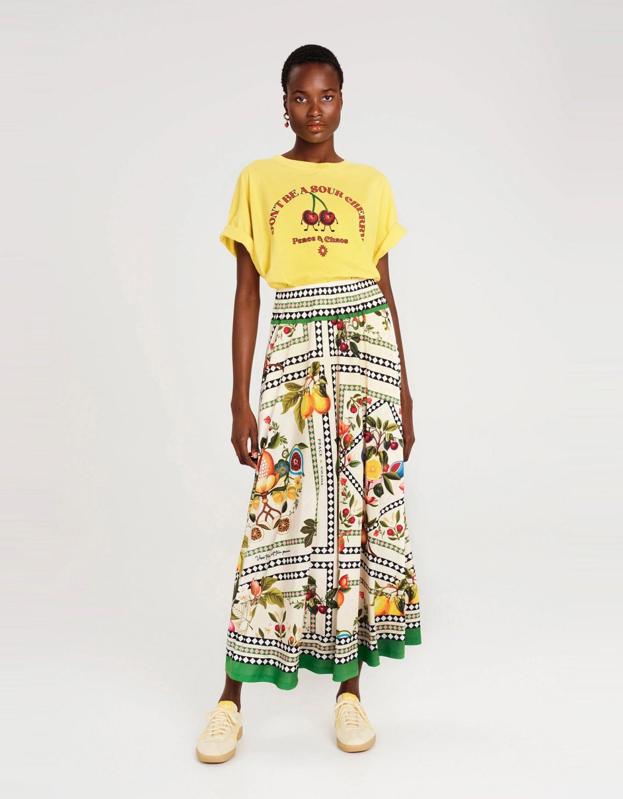 Peace and Chaos Tutti-frutti long skirt