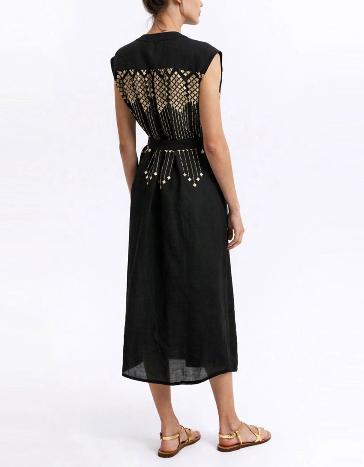 Greek Archaic Kori Grape midi chemise dress black-gold