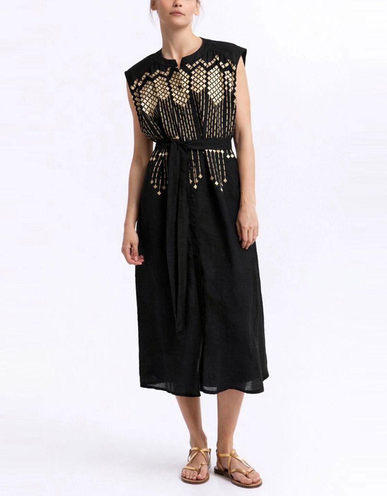Greek Archaic Kori Grape midi chemise dress black-gold