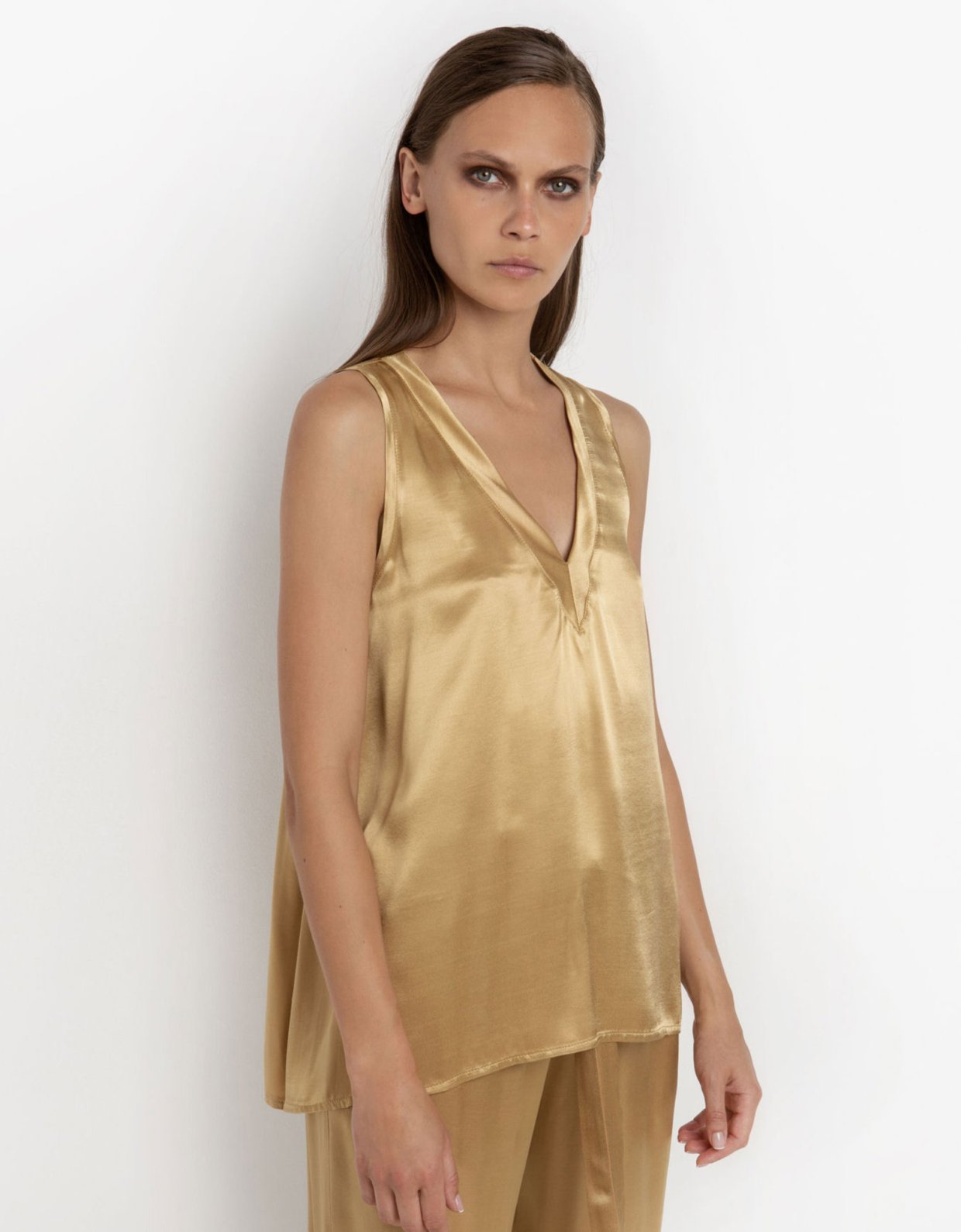 Greek Archaic Kori Satin sleeveless top gold