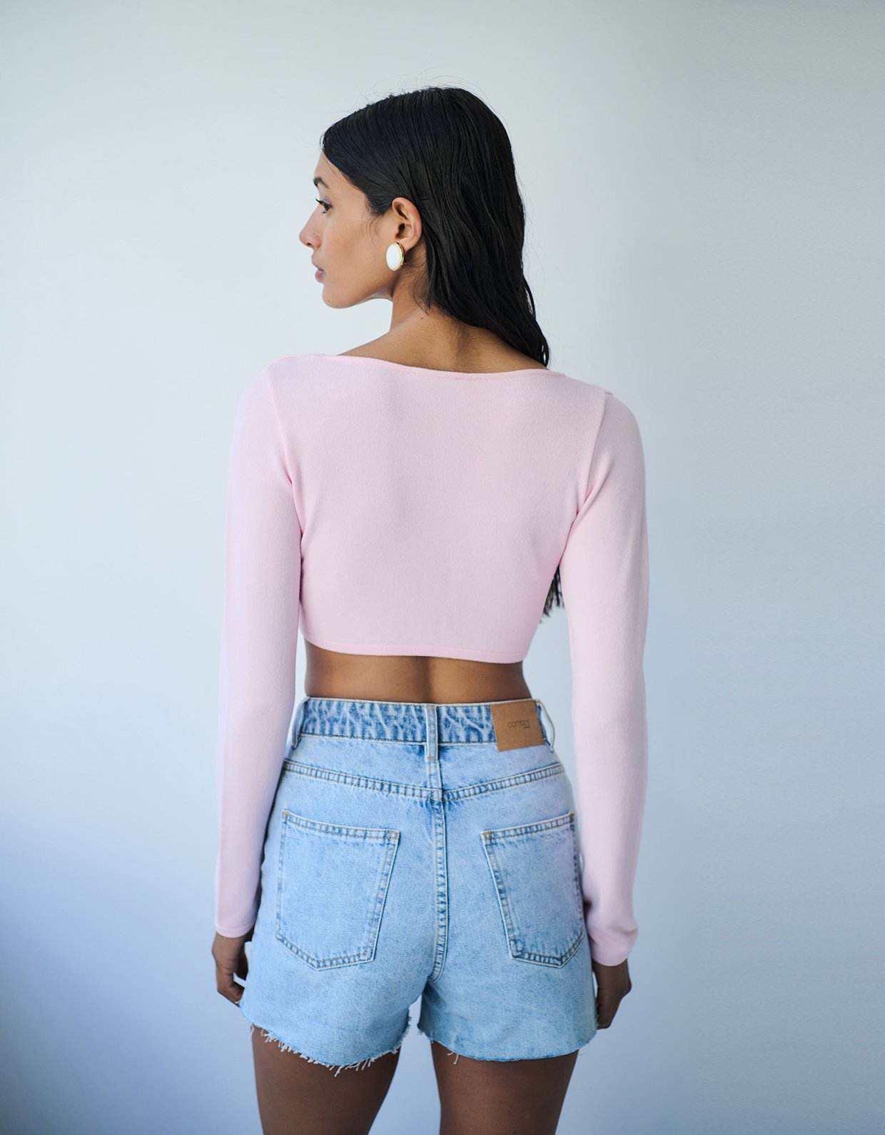 Combos Knitwear Bow crop top baby pink