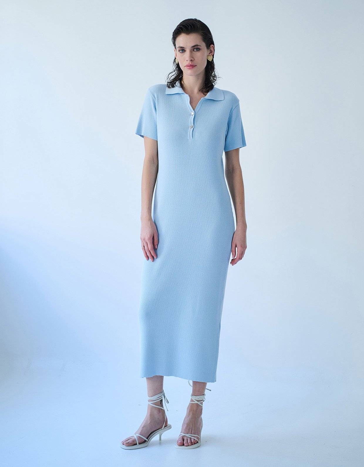 Combos Knitwear Polo midi dress light blue