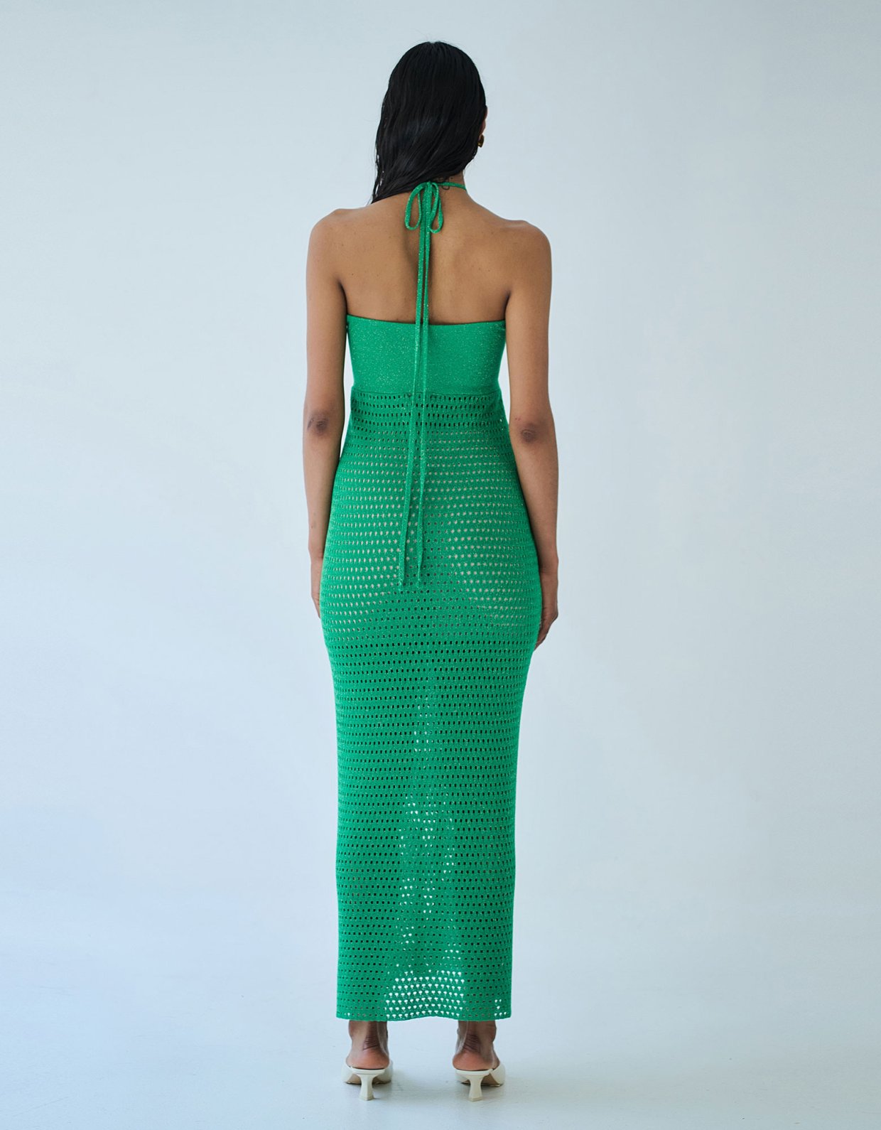 Combos Knitwear Neck tie maxi lurex dress green