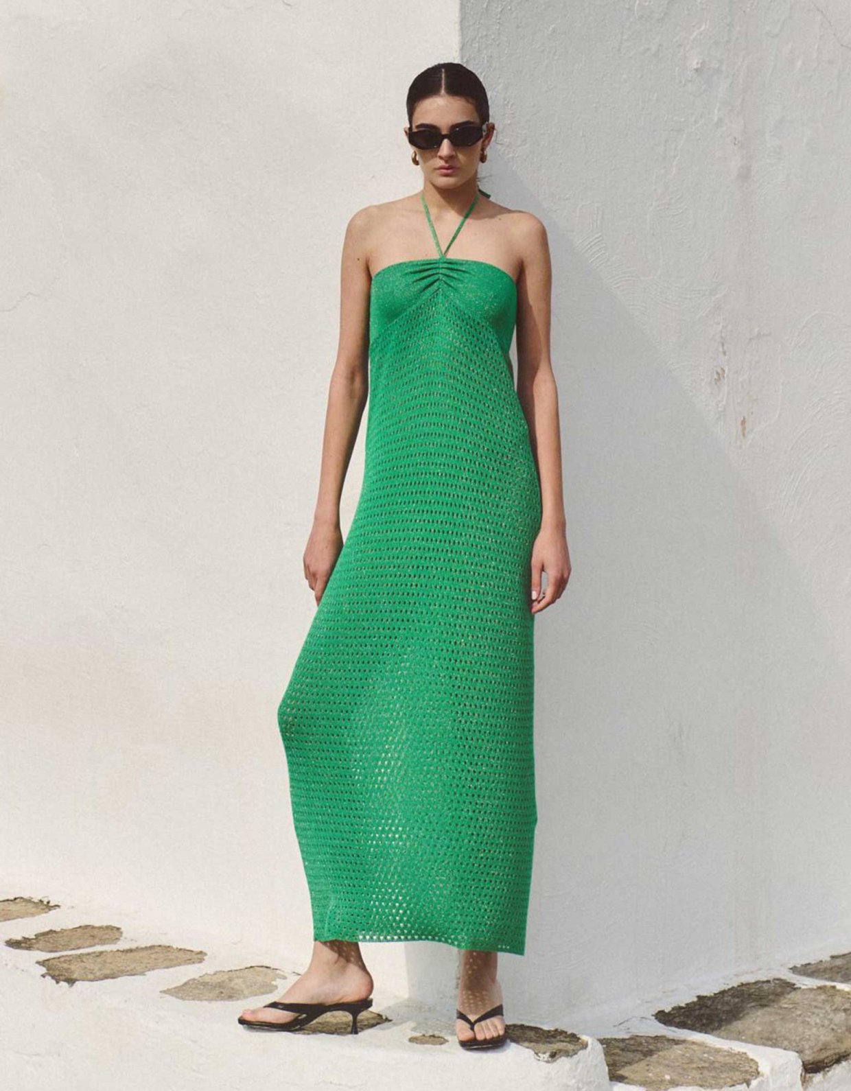 Combos Knitwear Neck tie maxi lurex dress green