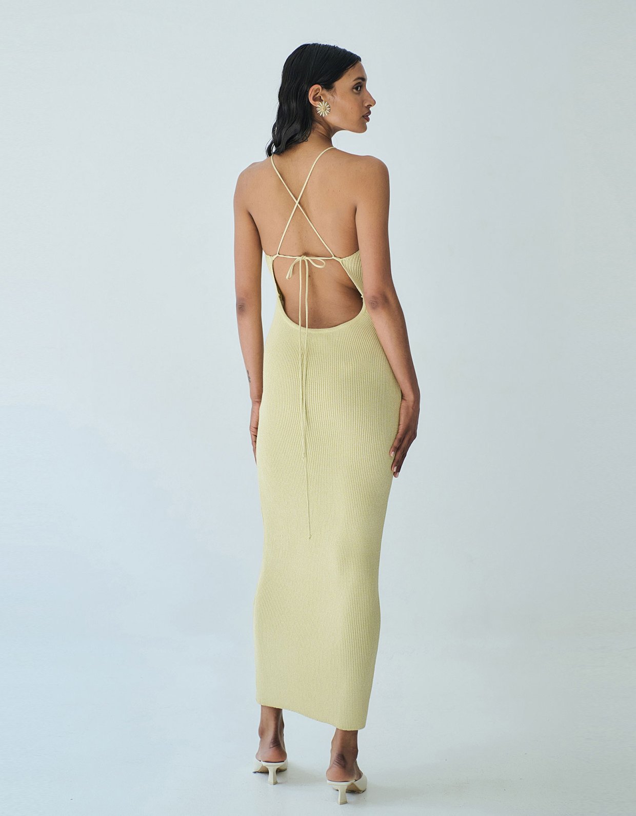 Combos Knitwear Maxi halter neck lurex dress yellow