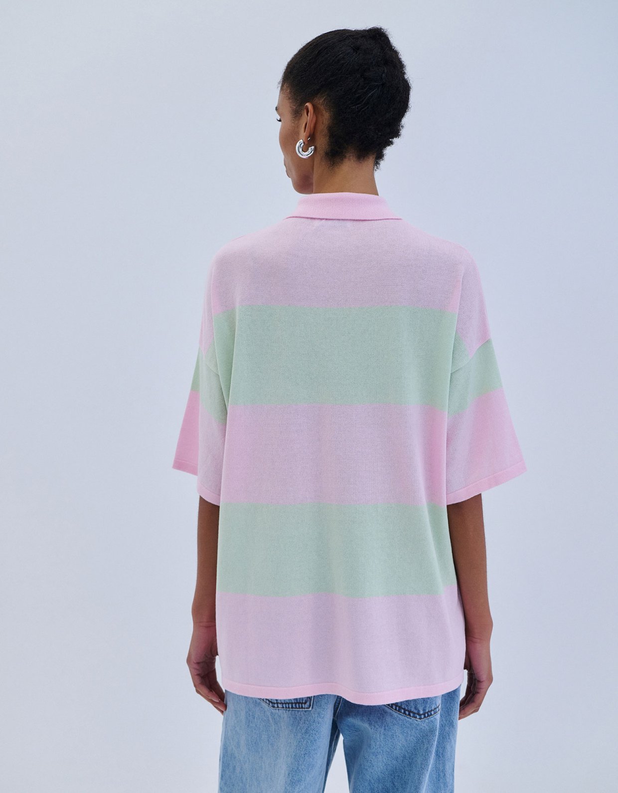 Combos Knitwear Polo blouse two tone baby pink - pistachio