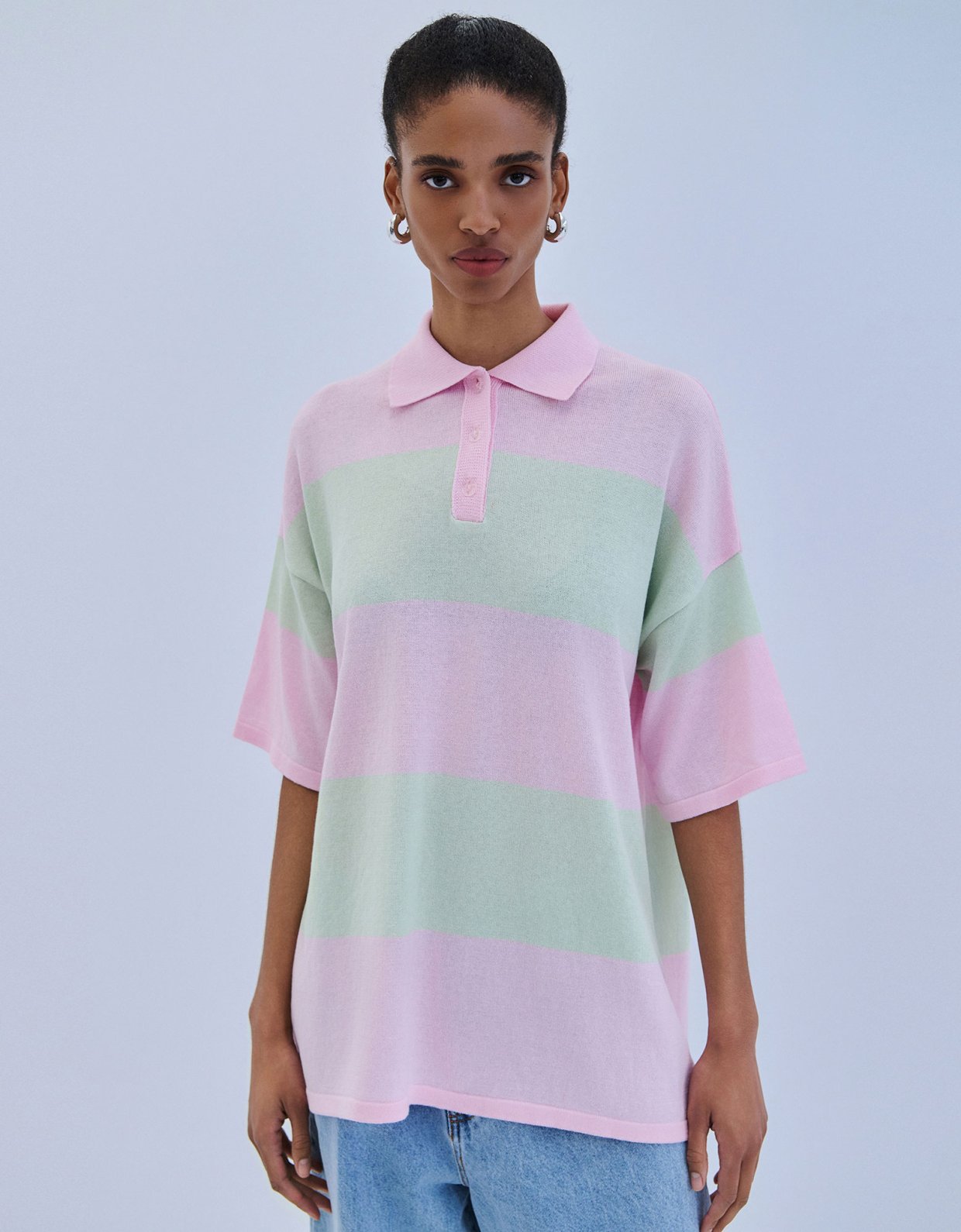 Combos Knitwear Polo blouse two tone baby pink - pistachio