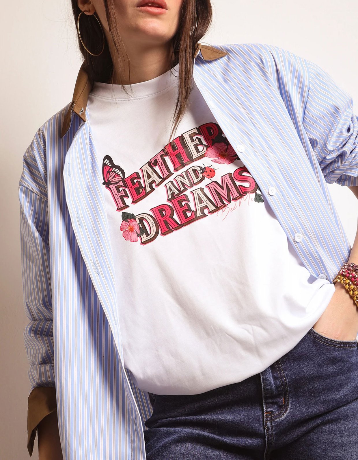 Bee Me Sky beige stripes shirt