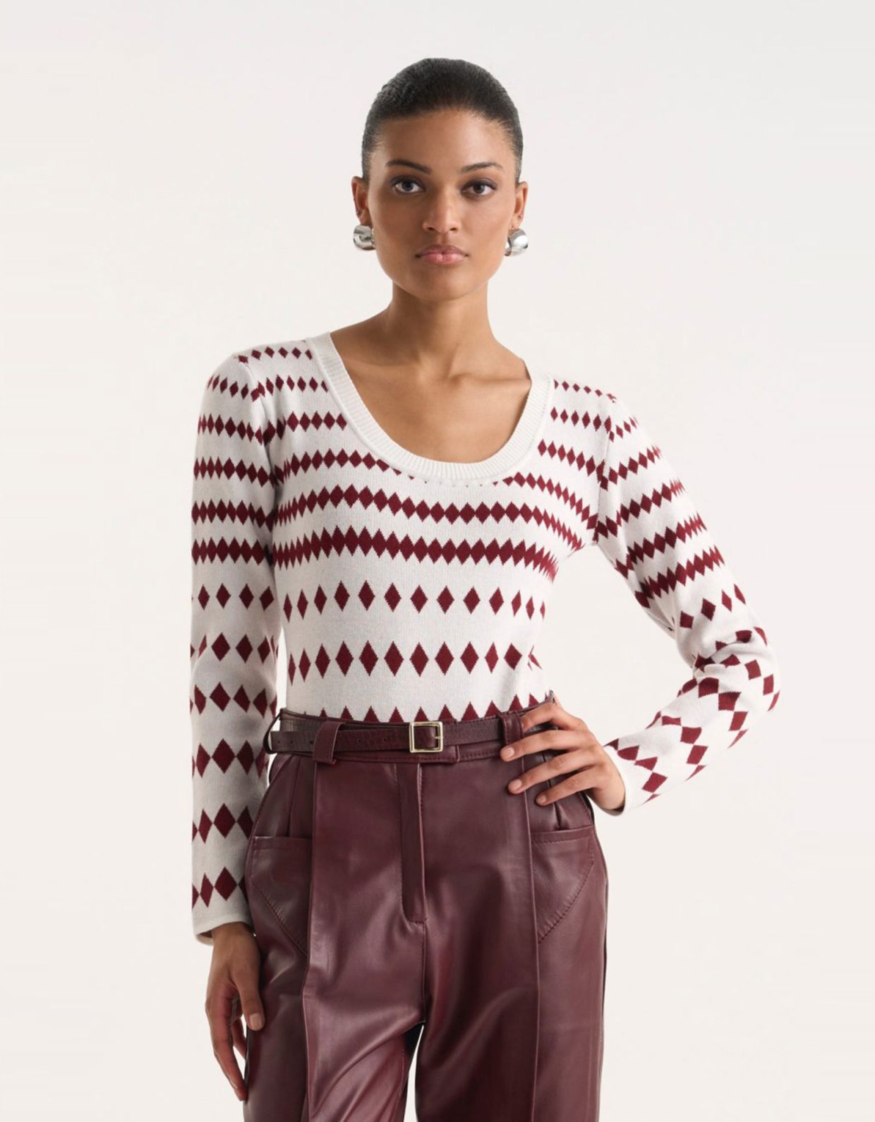 Studio 83 Zoe polygonic Bordeaux knit bodysuit