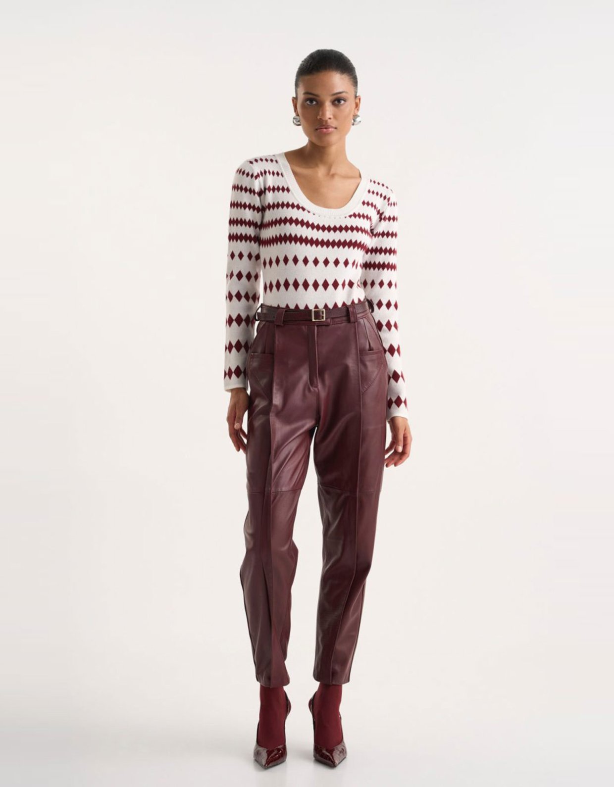 Studio 83 Zoe polygonic Bordeaux knit bodysuit