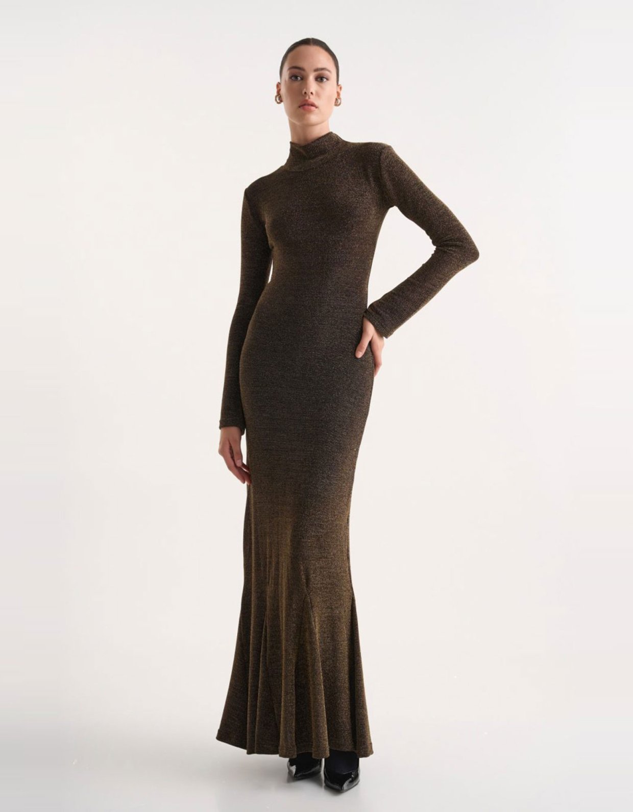 Studio 83 Vera lurex gold maxi dress