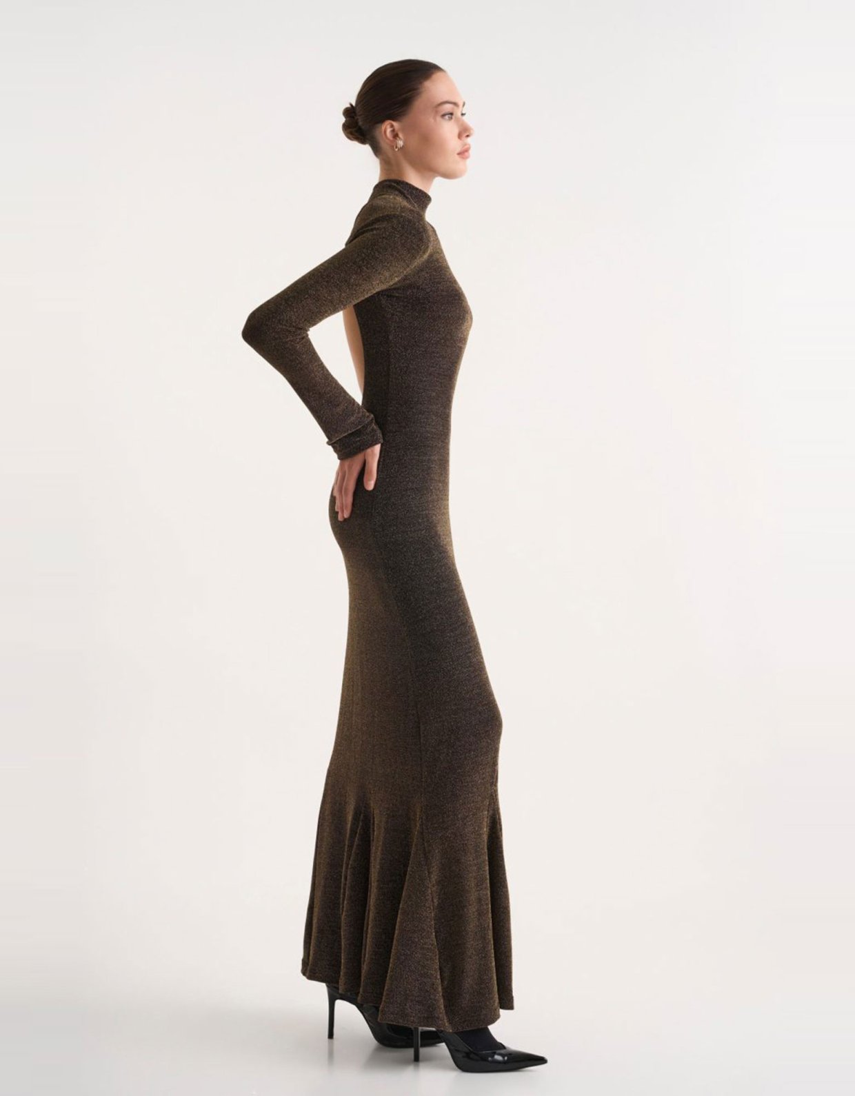 Studio 83 Vera lurex gold maxi dress