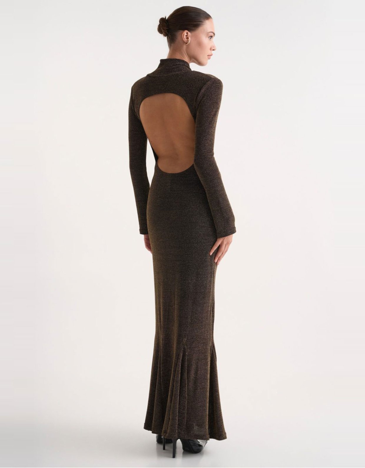 Studio 83 Vera lurex gold maxi dress