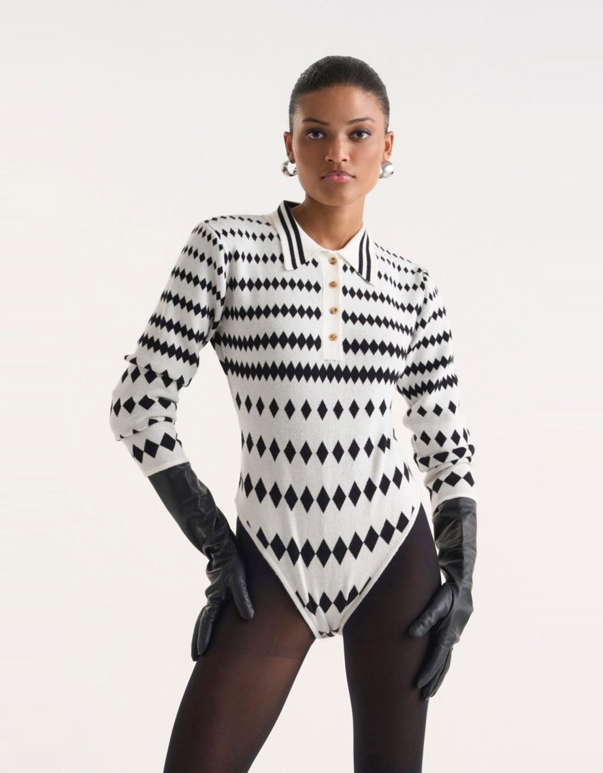 Studio 83 Attic polygonic b&w knit bodysuit