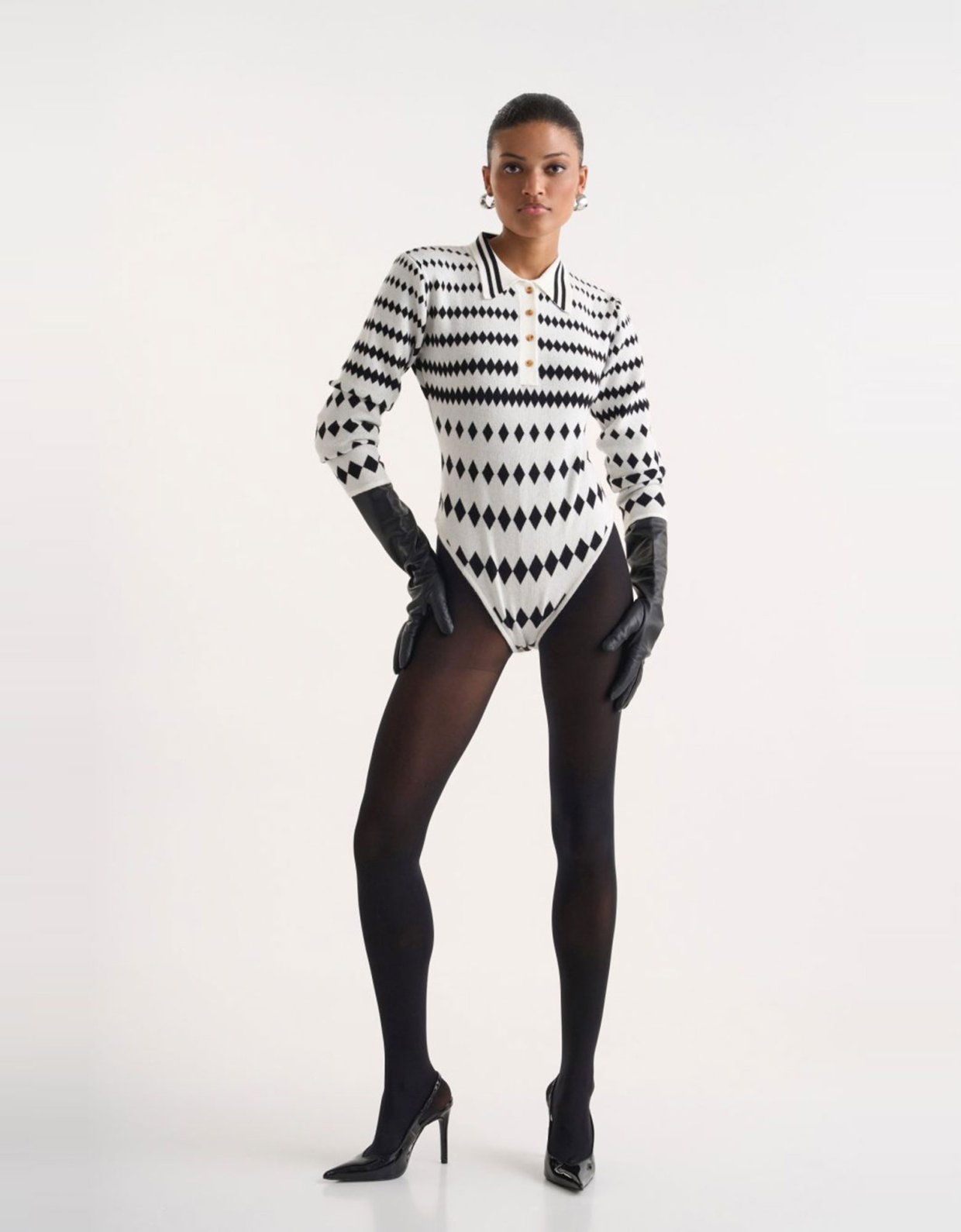 Studio 83 Attic polygonic b&w knit bodysuit