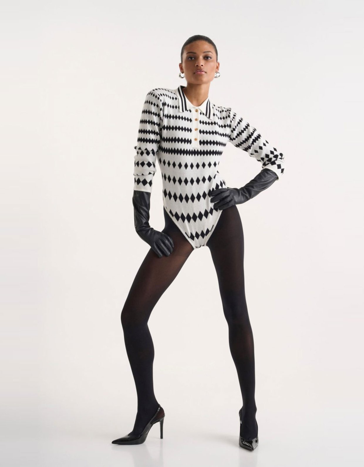 Studio 83 Attic polygonic b&w knit bodysuit