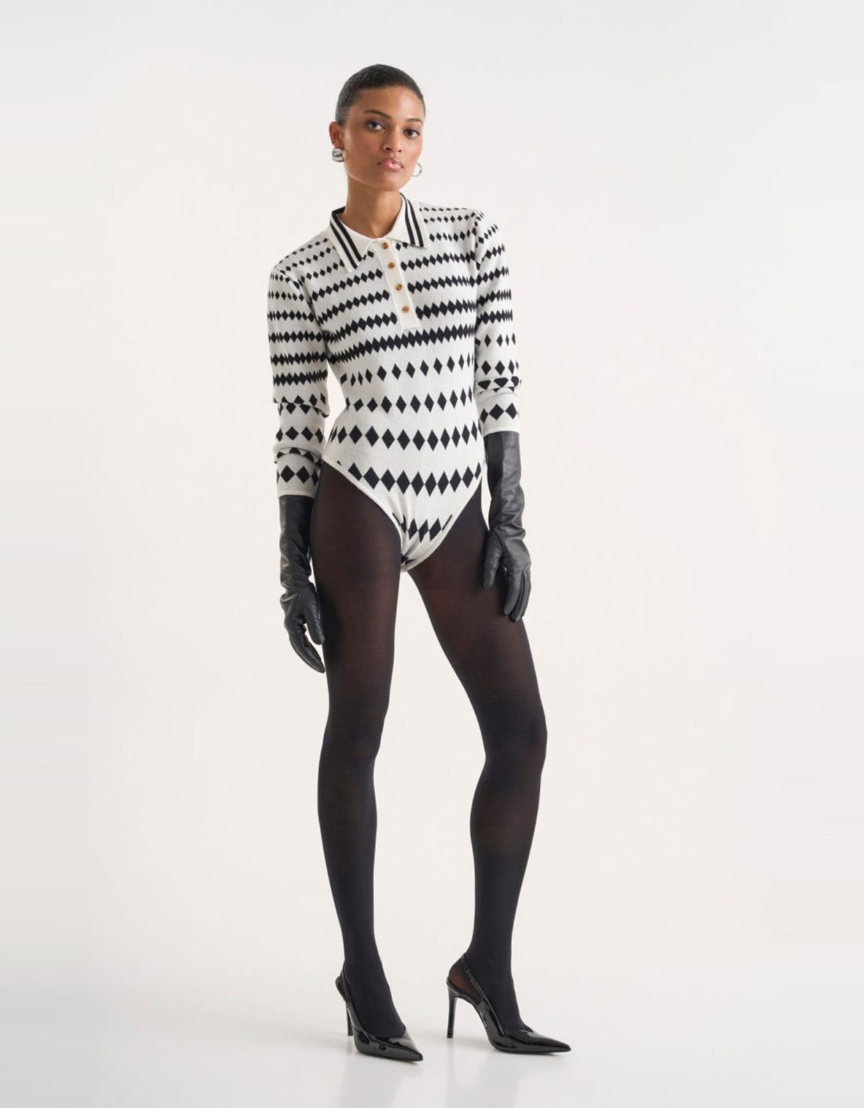 Studio 83 Attic polygonic b&w knit bodysuit