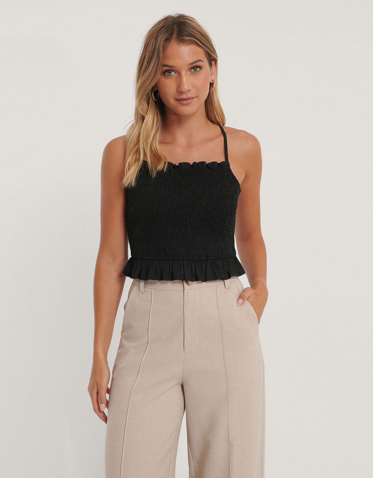 NA-KD Smocked crossed back top