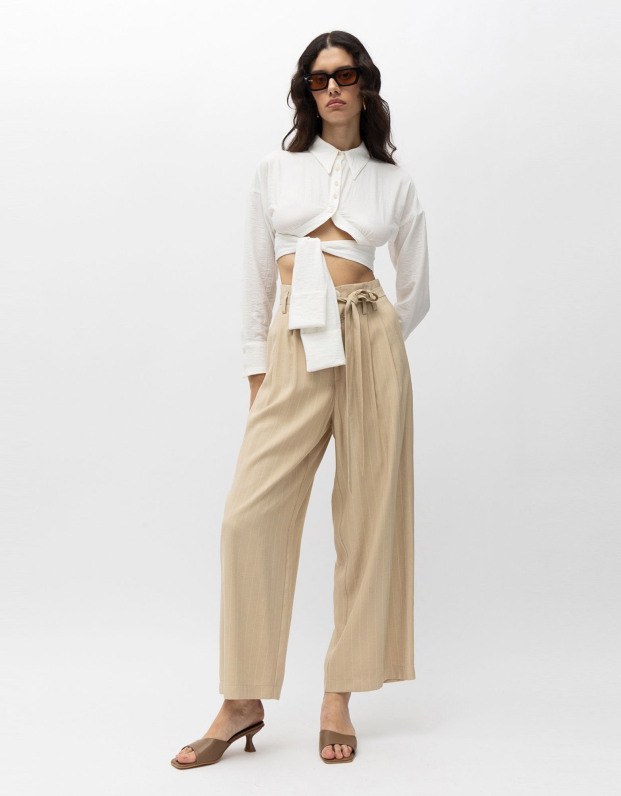 Mallory the label Root pants beige white stripes