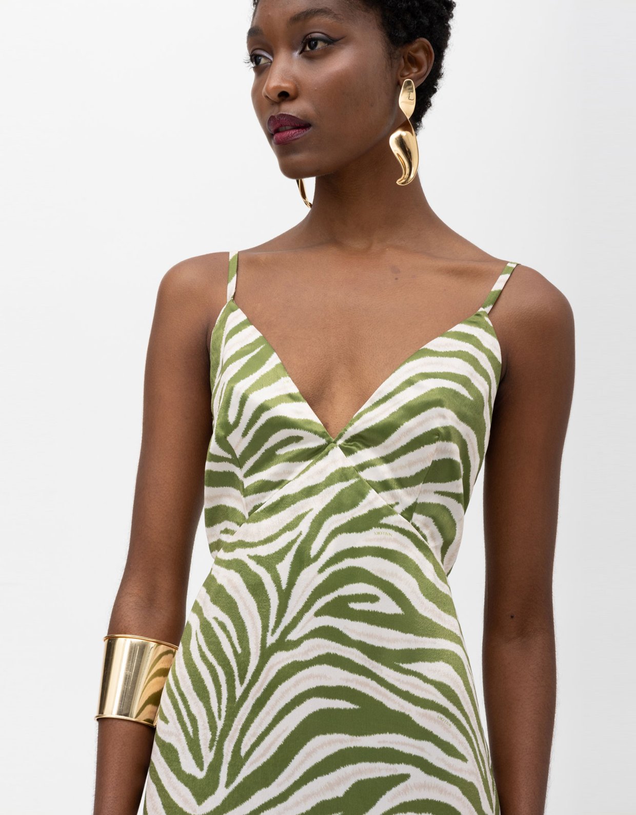 Mallory the label Nala dress olive zebra