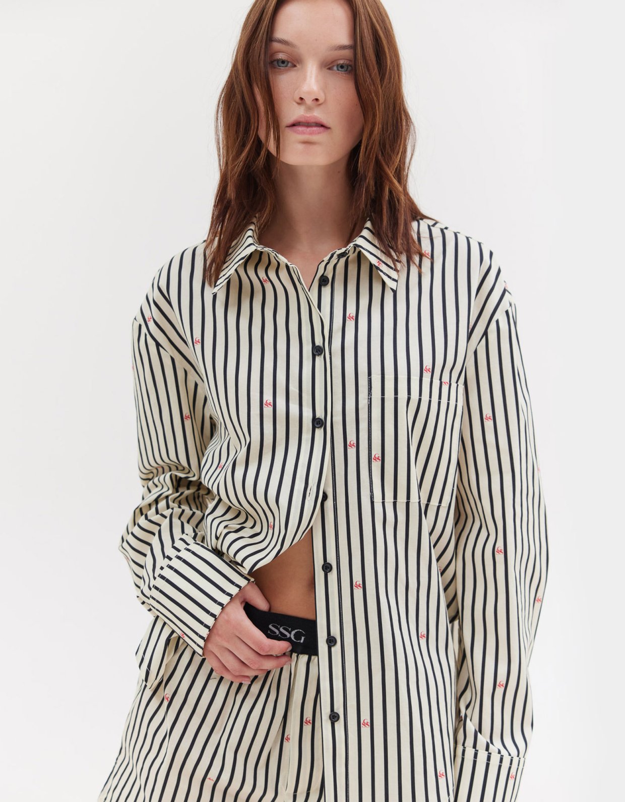 Sunset go Agnes shirt black and butter stripes