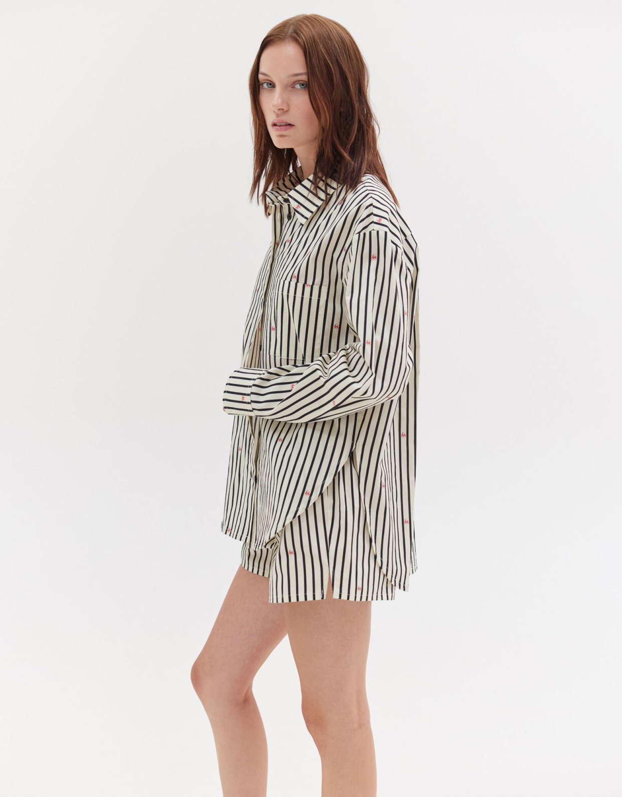 Sunset go Agnes shirt black and butter stripes