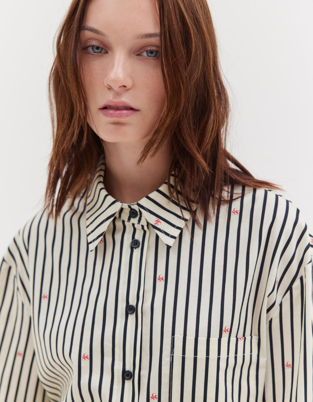 Sunset go Agnes shirt black and butter stripes