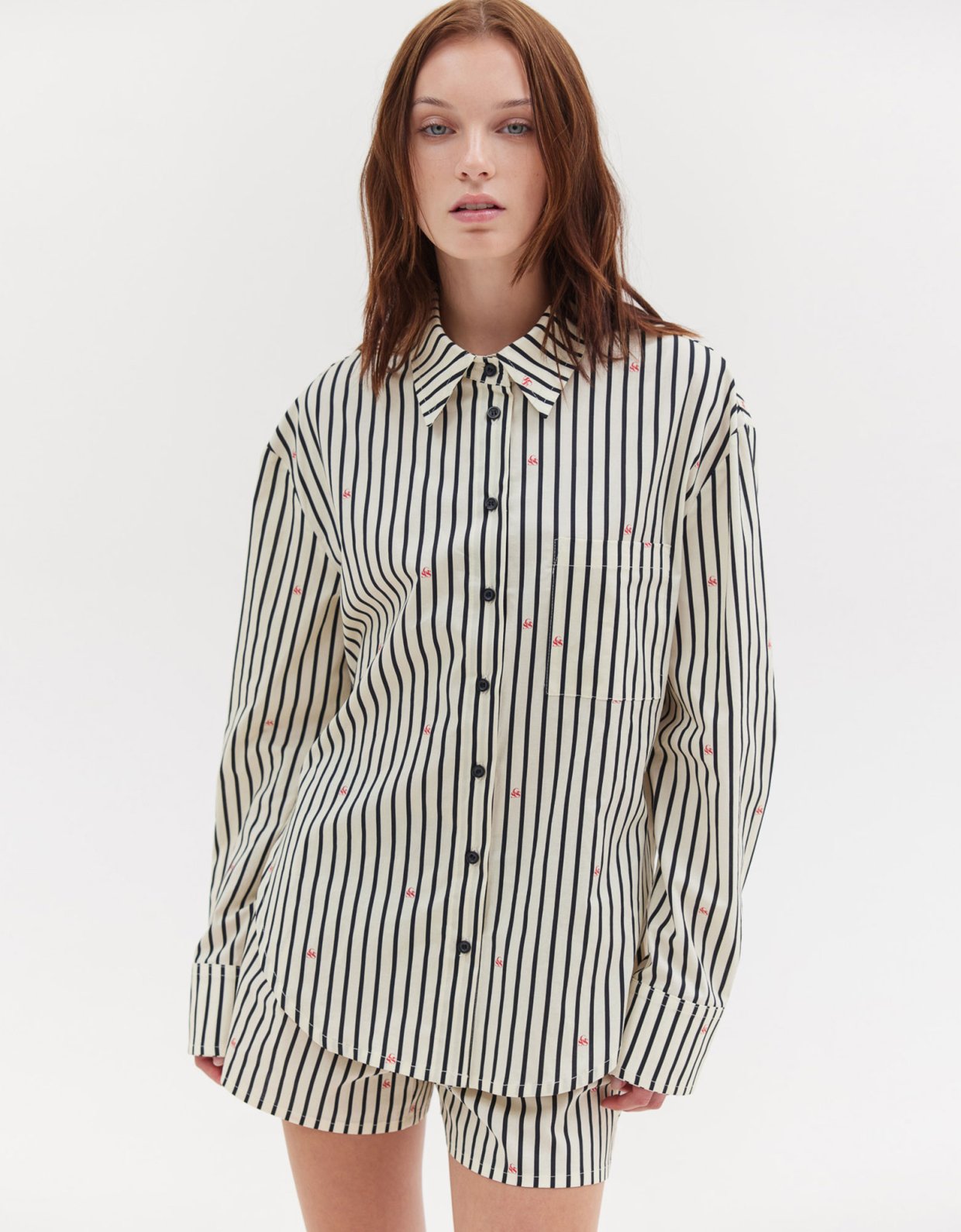 Sunset go Agnes shirt black and butter stripes