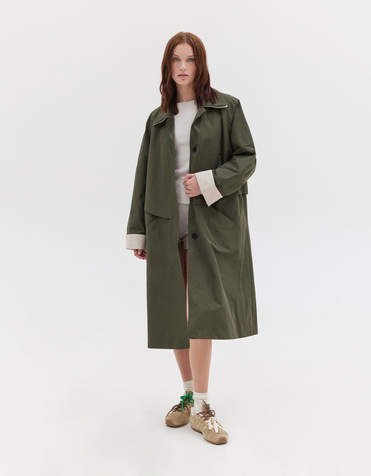 Sunset go Mathiew monochrome trench coat khaki