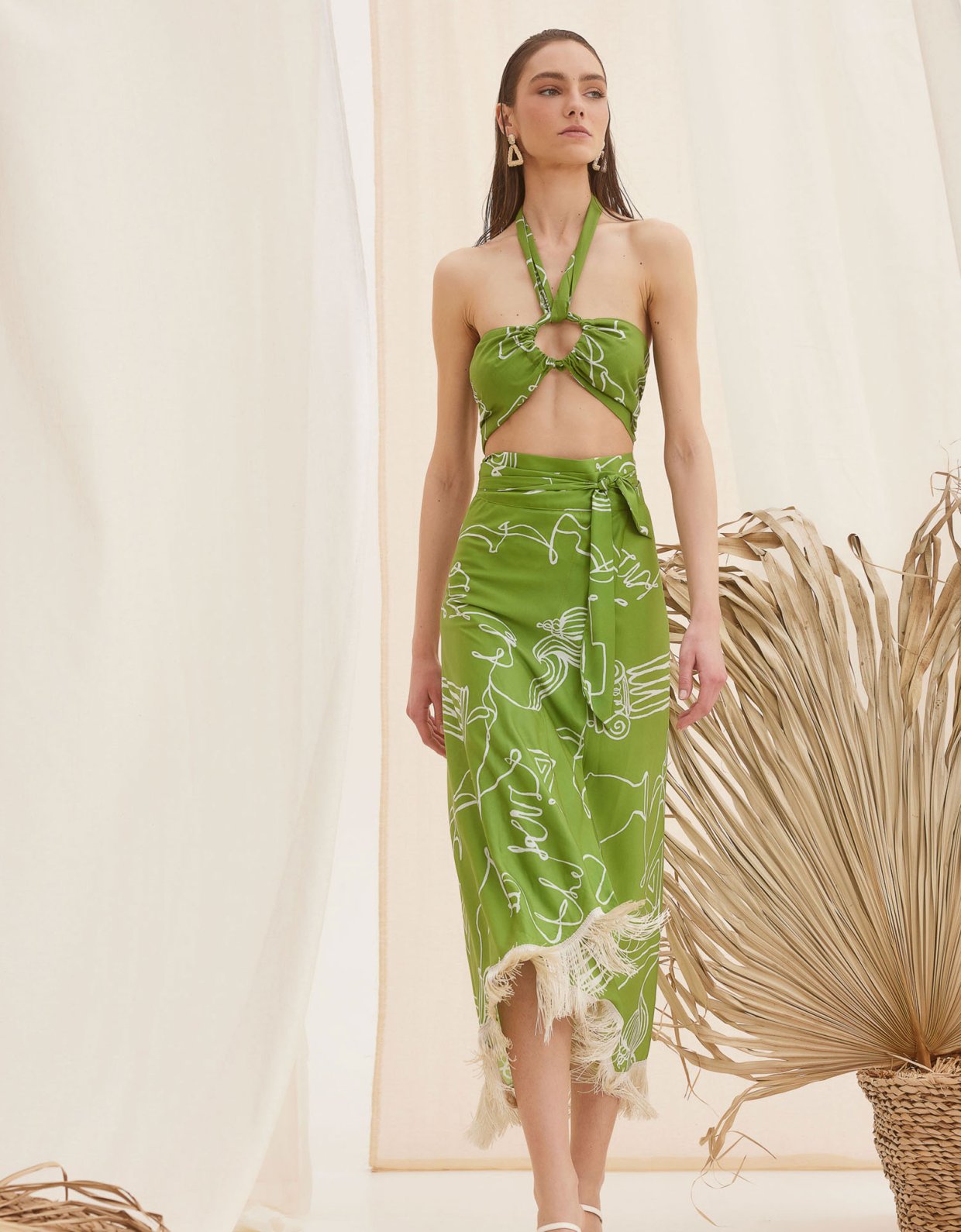The Knl's Aphrodite midi dress-skirt print lime line