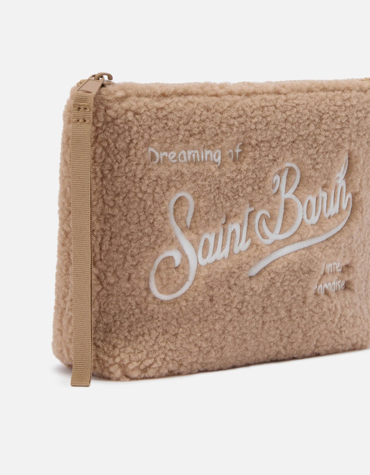 MC2 Saint Barth Aline teddy pouch in beige Sherpa brown