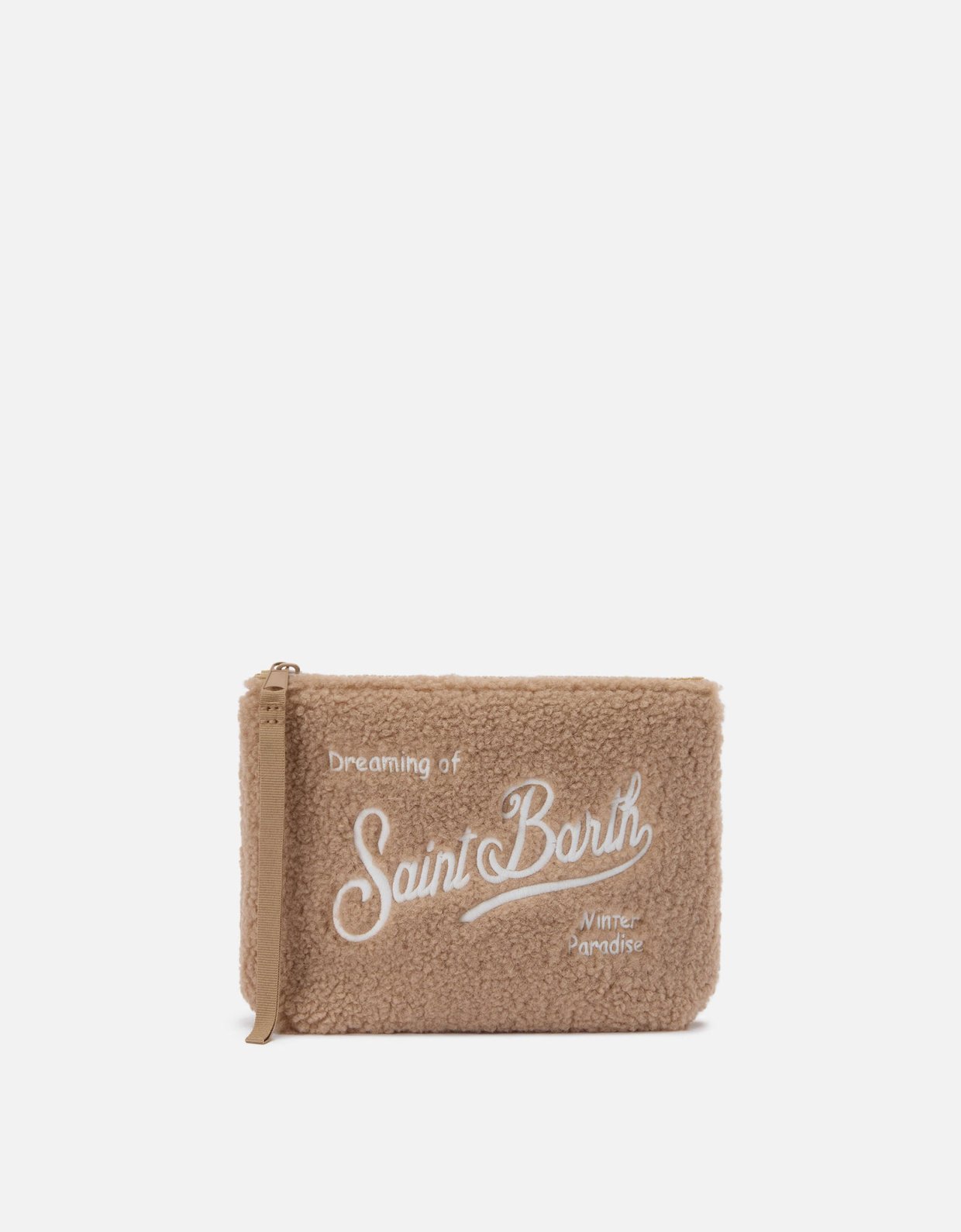 MC2 Saint Barth Aline teddy pouch in beige Sherpa brown