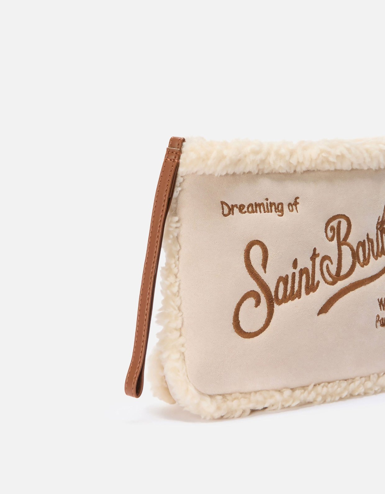 MC2 Saint Barth Aline shearling pouch in Sherpa and beige faux suede