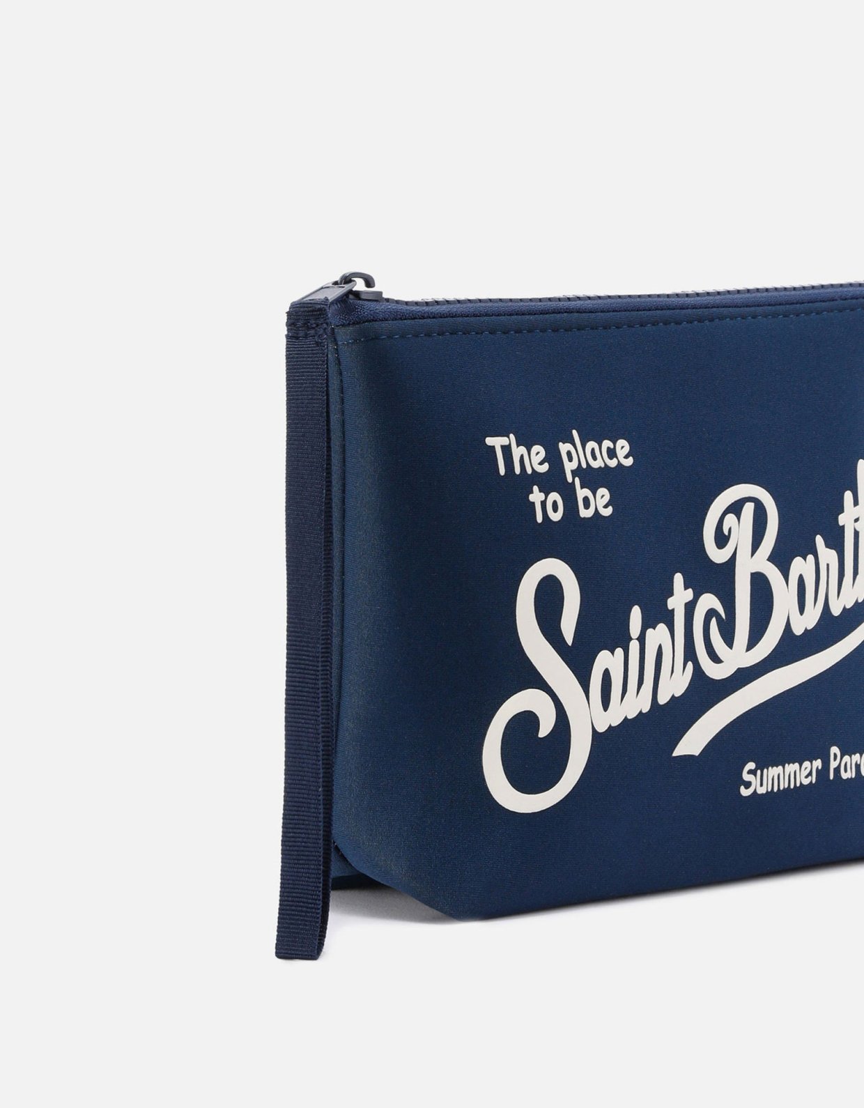 MC2 Saint Barth Aline scuba pouch in navy blue with printed logo