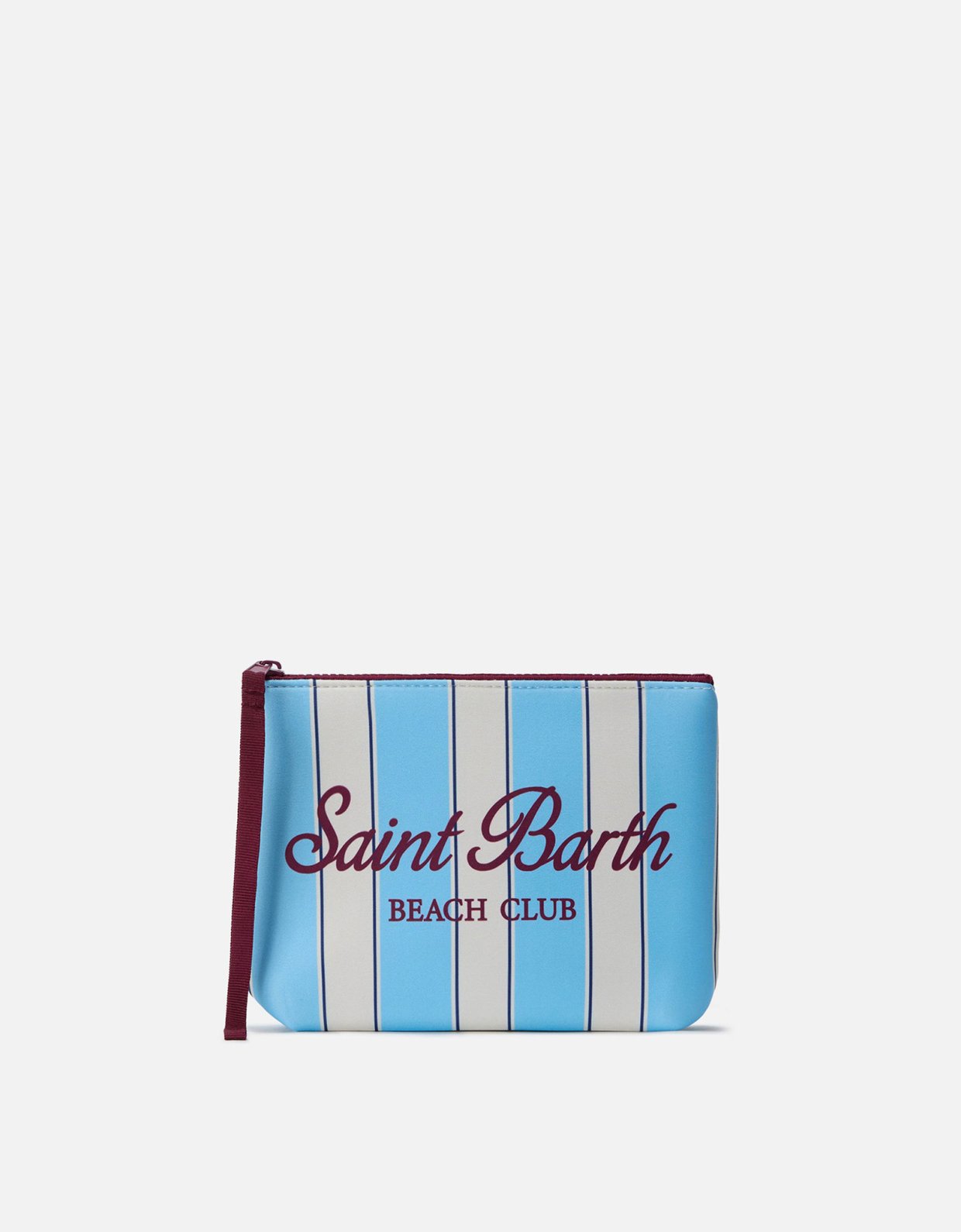 MC2 Saint Barth Aline scuba pouch with light blue stripes and beach logo club