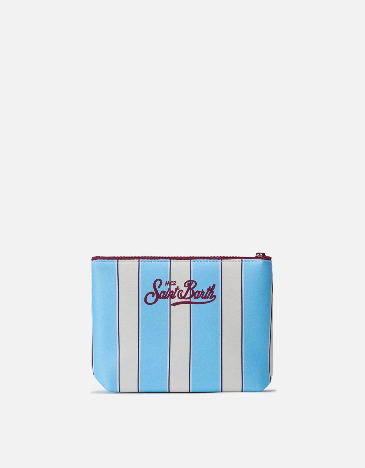 MC2 Saint Barth Aline scuba pouch with light blue stripes and beach logo club