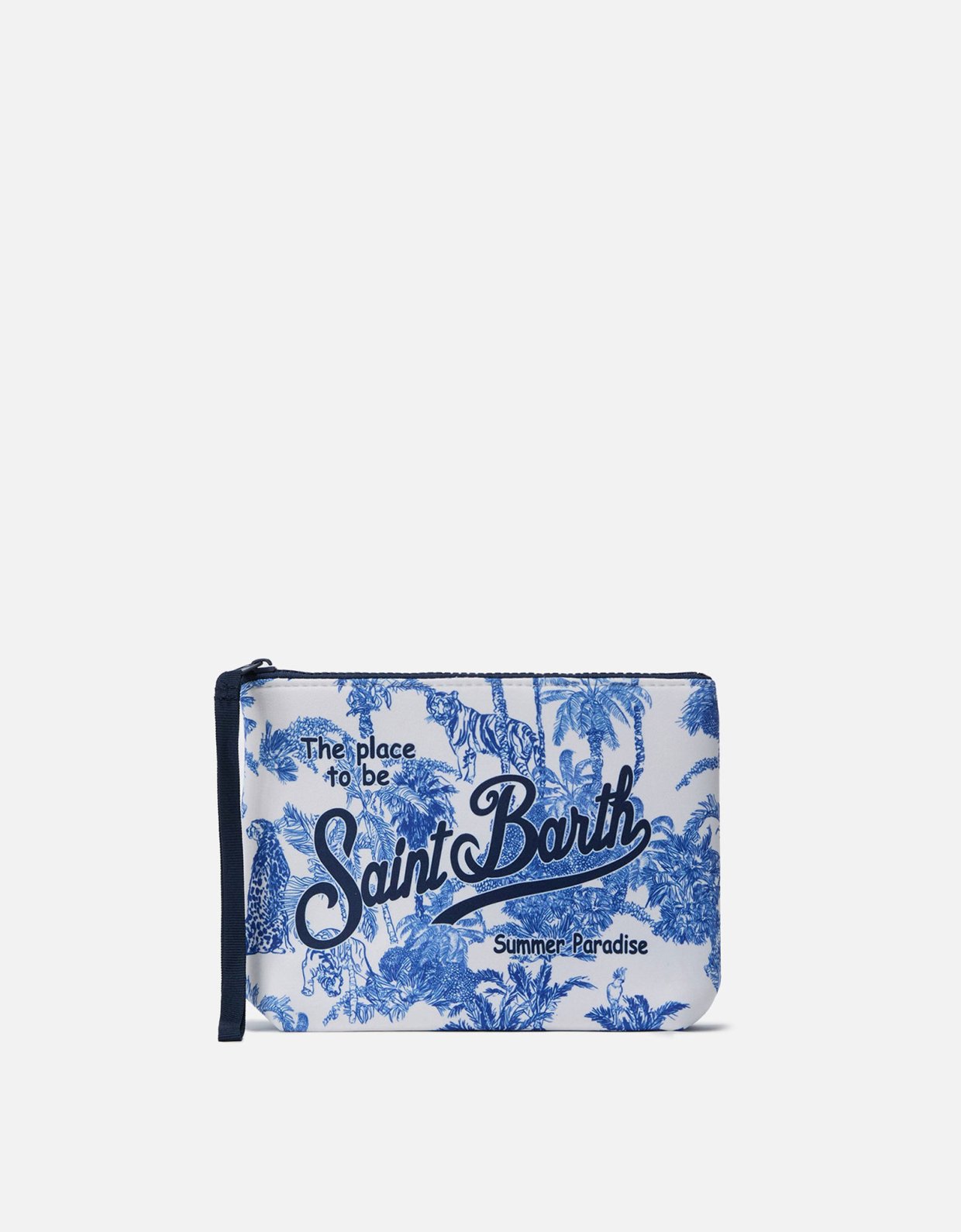 MC2 Saint Barth White Aline scuba pouch with jungle oceania toile de juoy print