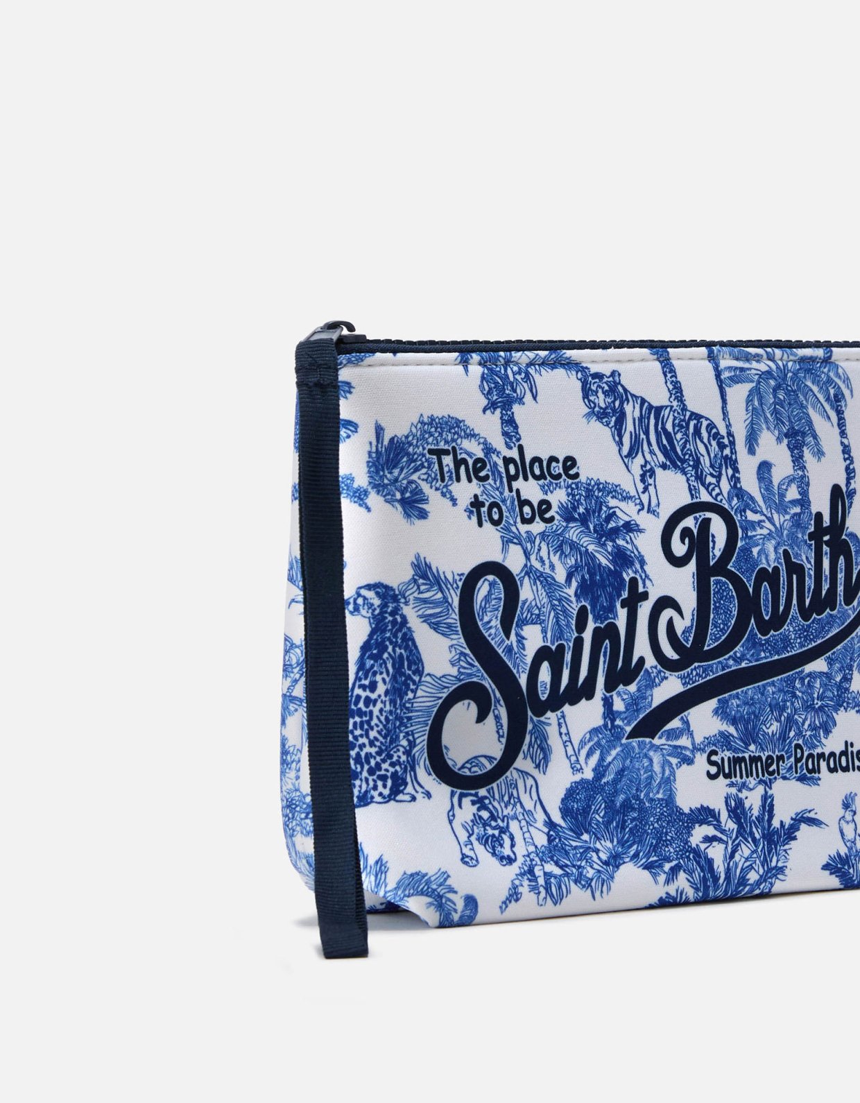 MC2 Saint Barth White Aline scuba pouch with jungle oceania toile de juoy print