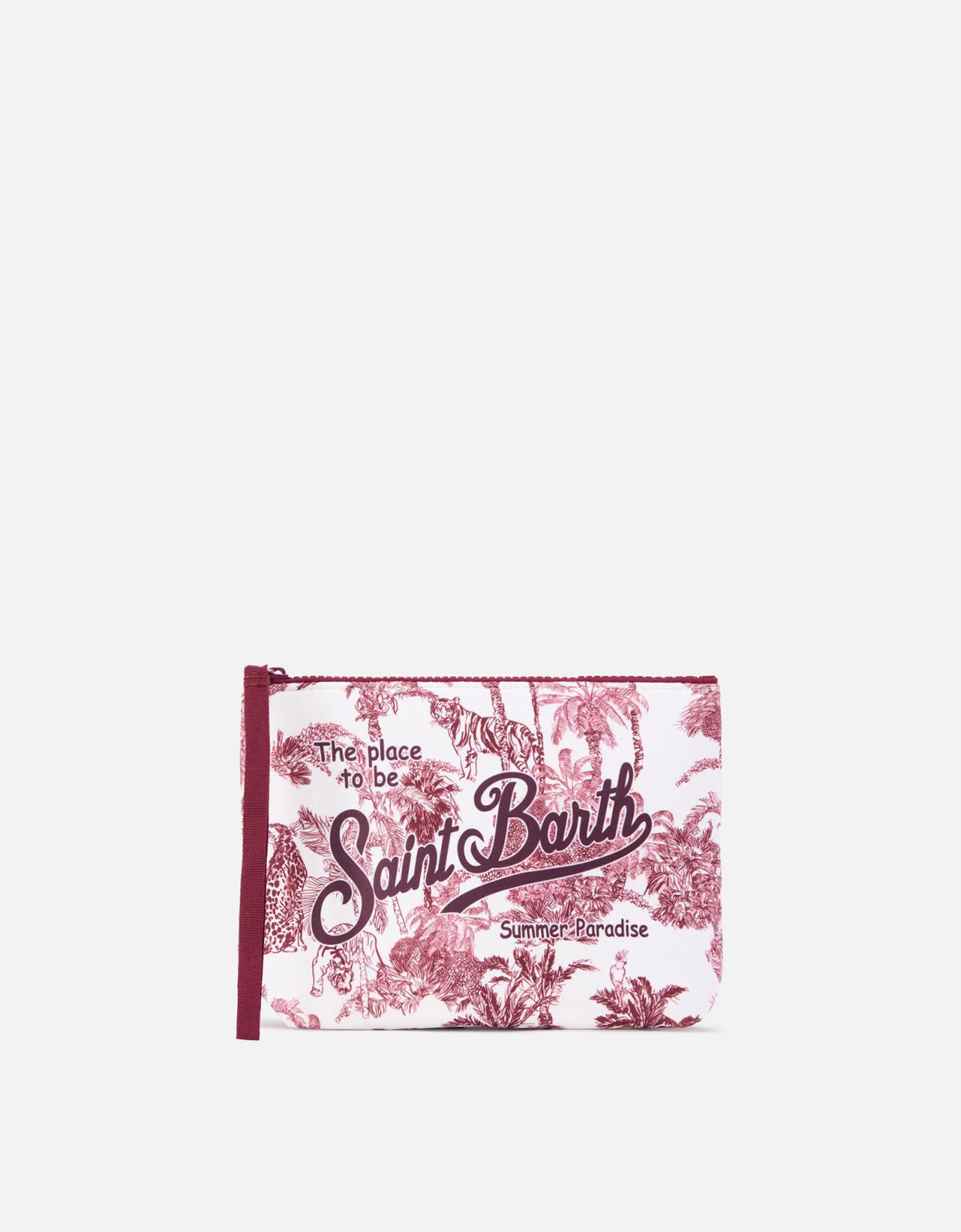 MC2 Saint Barth Aline scuba pouch with burgundy toile de juoy print