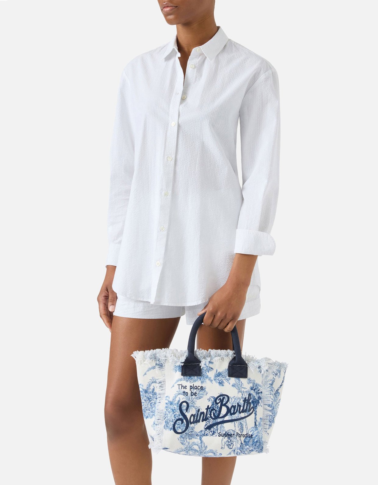 MC2 Saint Barth Colette canvas bag with blue toile de juoy print