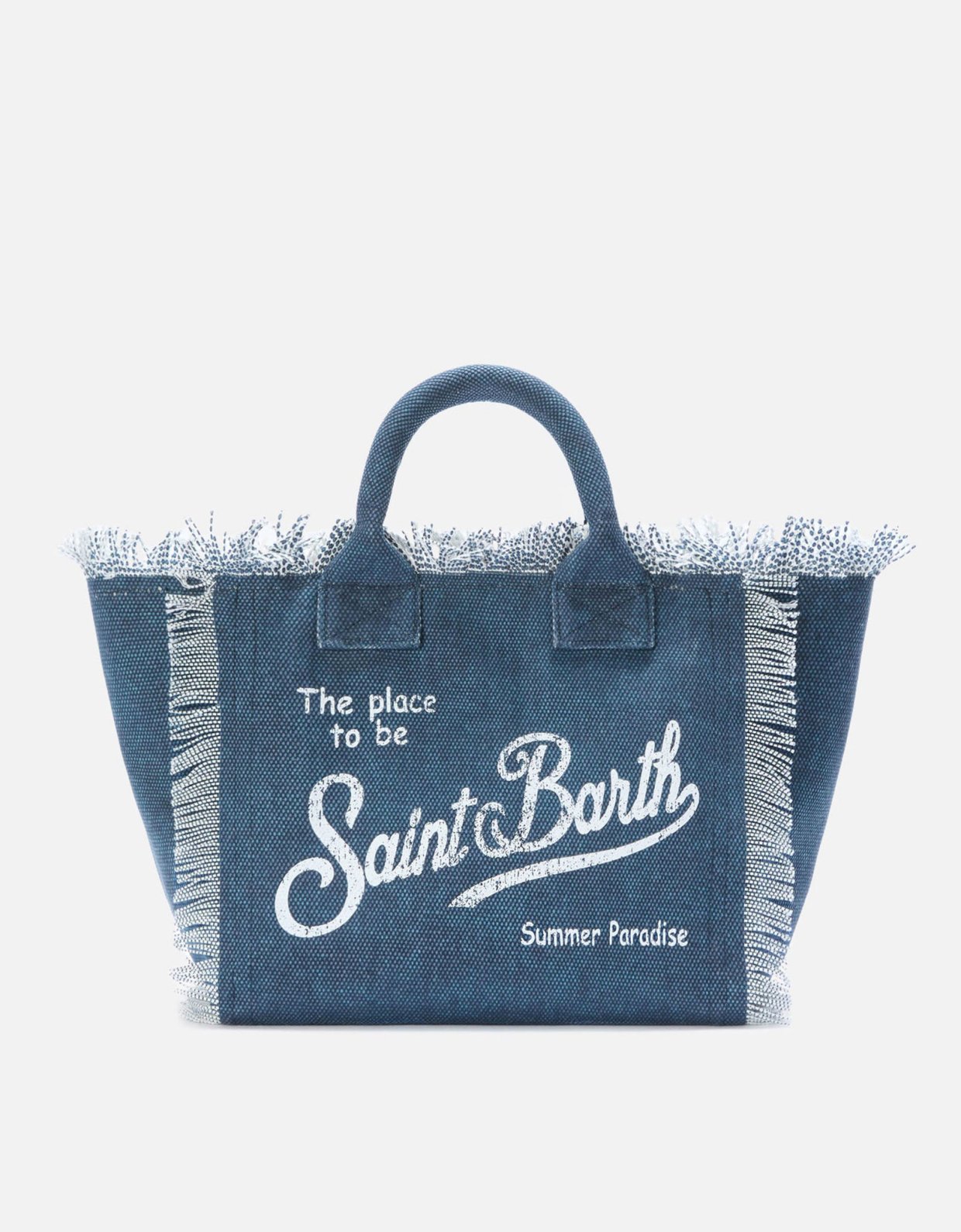 MC2 Saint Barth Indigo blue canvas Colette bag with fringes