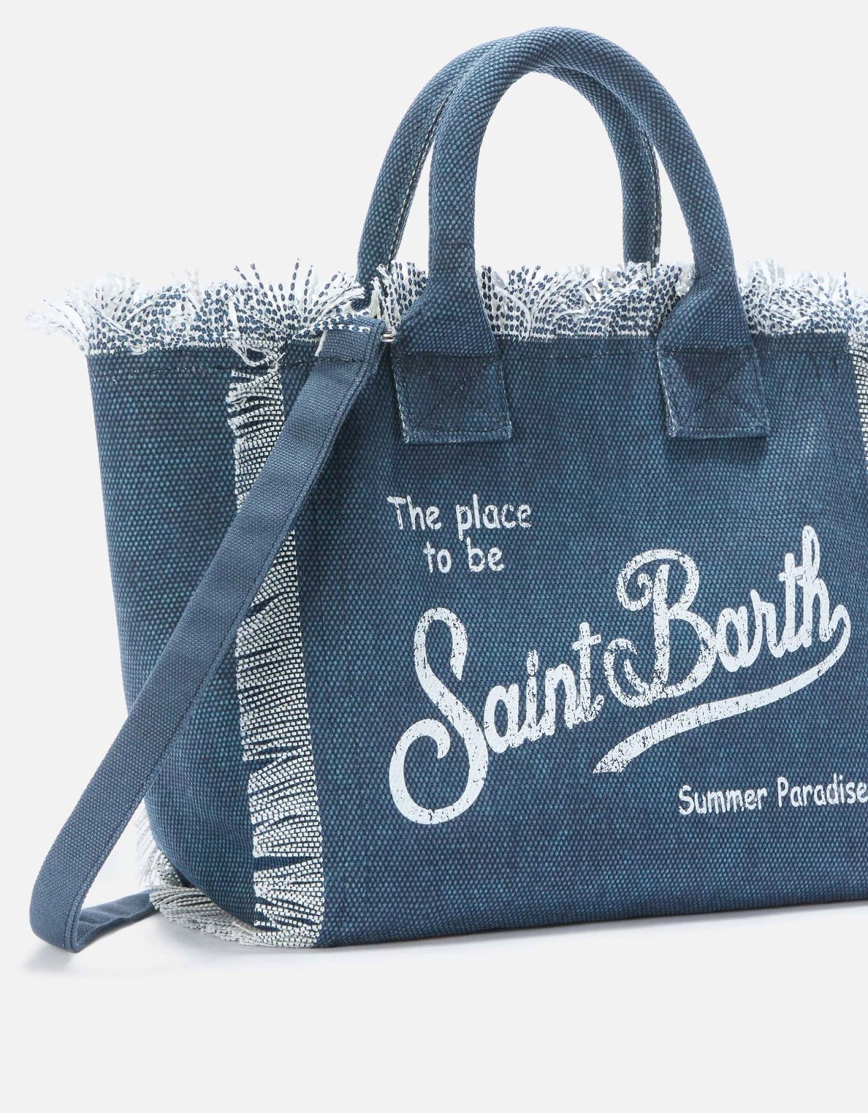 MC2 Saint Barth Indigo blue canvas Colette bag with fringes