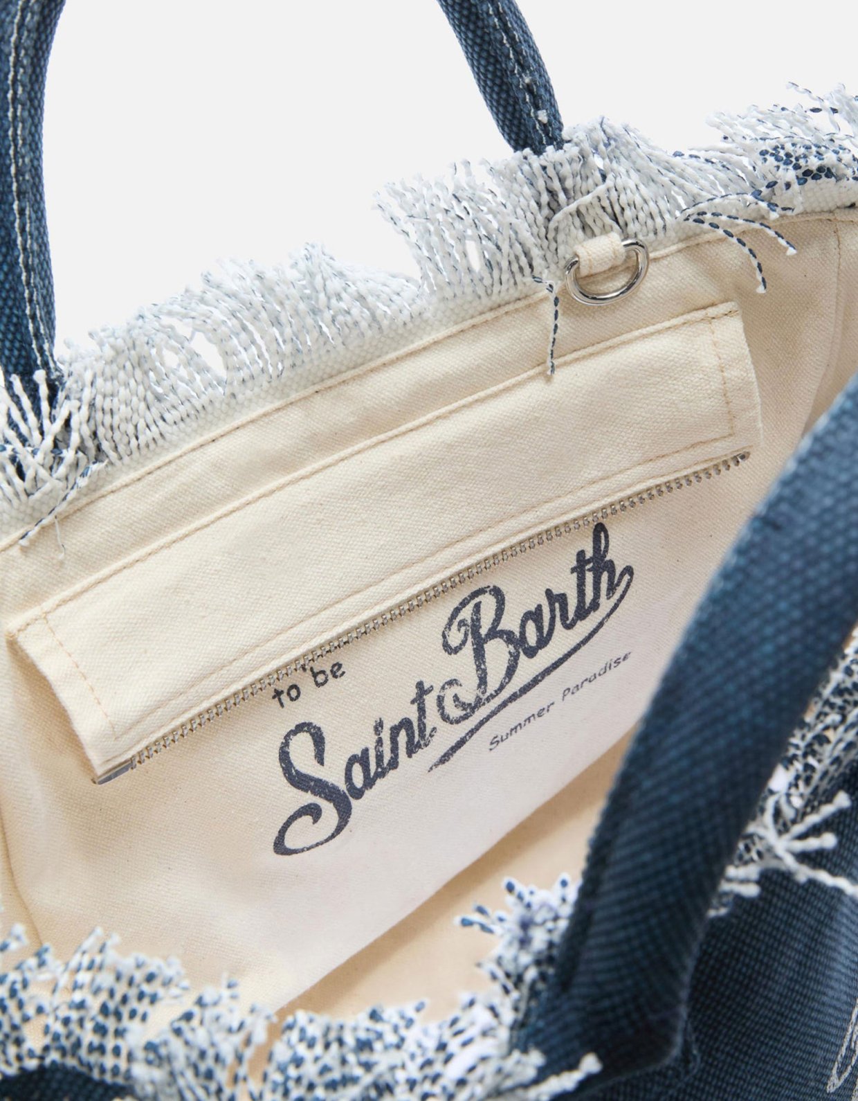 MC2 Saint Barth Indigo blue canvas Colette bag with fringes